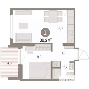 1-к квартира, вторичка, 39м2, 3/9 этаж
