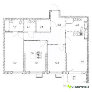 3-к квартира, вторичка, 96м2, 16/31 этаж