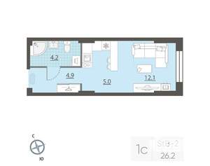 Студия квартира, вторичка, 26м2, 2/25 этаж