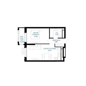 1-к квартира, вторичка, 43м2, 20/30 этаж