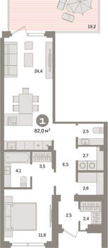 1-к квартира, вторичка, 82м2, 1/9 этаж