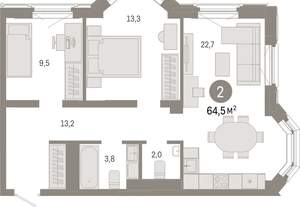 2-к квартира, вторичка, 65м2, 4/24 этаж