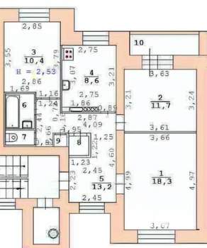 3-к квартира, вторичка, 68м2, 5/9 этаж