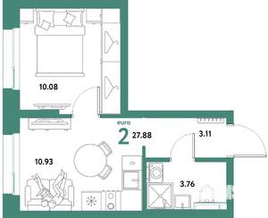 2-к квартира, вторичка, 28м2, 12/21 этаж