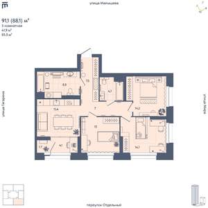 3-к квартира, вторичка, 88м2, 3/29 этаж