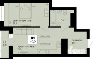 1-к квартира, строящийся дом, 40м2, 20/25 этаж