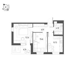 2-к квартира, вторичка, 51м2, 20/22 этаж