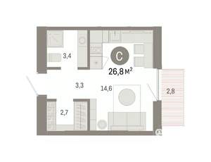 Студия квартира, вторичка, 27м2, 6/8 этаж