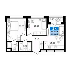 2-к квартира, строящийся дом, 57м2, 3/25 этаж