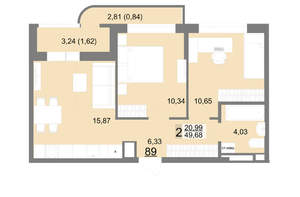 2-к квартира, вторичка, 50м2, 8/22 этаж