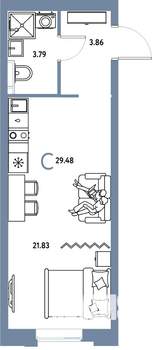 Студия квартира, вторичка, 29м2, 8/20 этаж