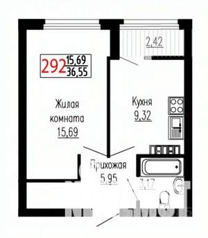1-к квартира, строящийся дом, 36м2, 22/27 этаж