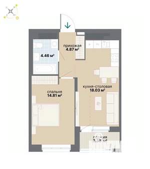 1-к квартира, вторичка, 46м2, 23/26 этаж