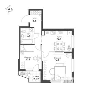 2-к квартира, строящийся дом, 52м2, 18/25 этаж