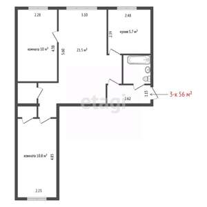 3-к квартира, вторичка, 56м2, 1/5 этаж