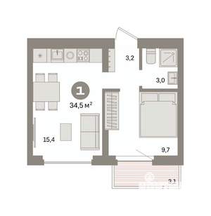 1-к квартира, вторичка, 34м2, 9/9 этаж