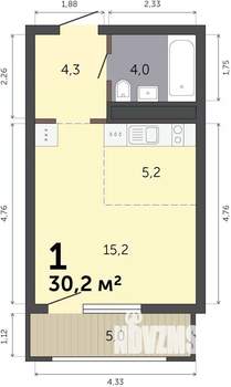Студия квартира, строящийся дом, 30м2, 12/19 этаж