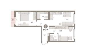 2-к квартира, вторичка, 65м2, 3/7 этаж