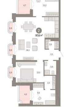 2-к квартира, вторичка, 98м2, 7/24 этаж