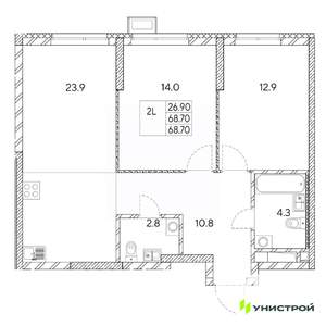 2-к квартира, вторичка, 69м2, 20/31 этаж