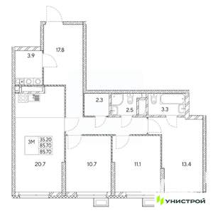 3-к квартира, вторичка, 86м2, 23/31 этаж