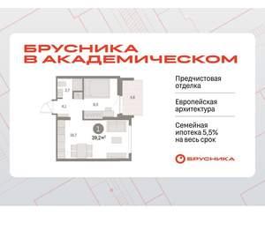 1-к квартира, вторичка, 39м2, 6/9 этаж