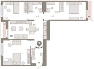 3-к квартира, вторичка, 102м2, 9/9 этаж