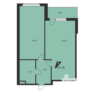 1-к квартира, вторичка, 52м2, 11/25 этаж