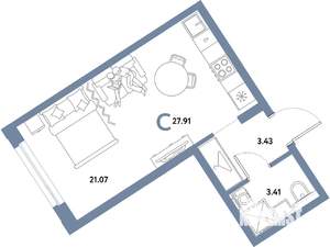 Студия квартира, строящийся дом, 28м2, 11/31 этаж