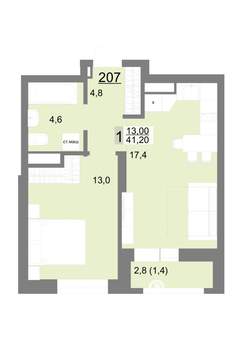 1-к квартира, вторичка, 41м2, 24/26 этаж