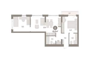 2-к квартира, вторичка, 61м2, 4/7 этаж