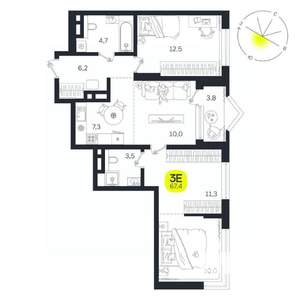 3-к квартира, вторичка, 67м2, 14/27 этаж