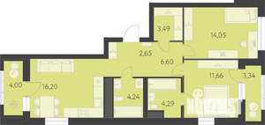 2-к квартира, вторичка, 67м2, 15/16 этаж
