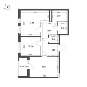 2-к квартира, вторичка, 69м2, 10/11 этаж