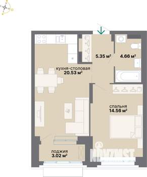 1-к квартира, вторичка, 48м2, 2/25 этаж