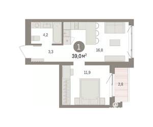 1-к квартира, вторичка, 39м2, 2/8 этаж