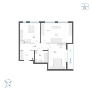 2-к квартира, вторичка, 69м2, 8/10 этаж