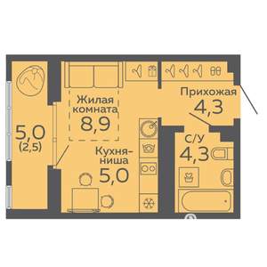 Студия квартира, вторичка, 25м2, 13/15 этаж