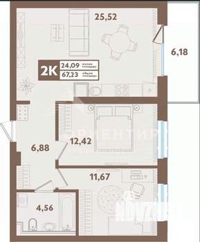 2-к квартира, вторичка, 61м2, 3/4 этаж