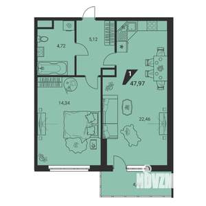 2-к квартира, вторичка, 48м2, 20/25 этаж