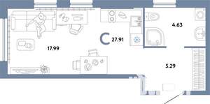 Студия квартира, вторичка, 28м2, 19/24 этаж