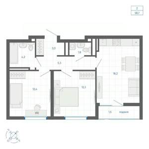 2-к квартира, строящийся дом, 59м2, 26/32 этаж