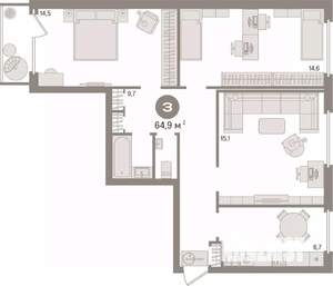 3-к квартира, вторичка, 65м2, 2/9 этаж