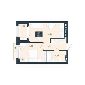 1-к квартира, строящийся дом, 41м2, 5/25 этаж