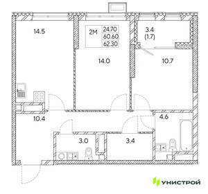 2-к квартира, вторичка, 62м2, 10/30 этаж