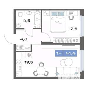 1-к квартира, строящийся дом, 41м2, 2/17 этаж