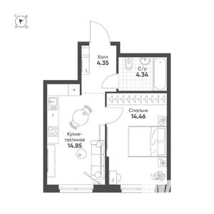 1-к квартира, вторичка, 38м2, 3/25 этаж