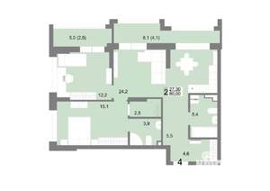 2-к квартира, вторичка, 80м2, 3/25 этаж