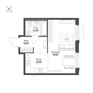 Студия квартира, строящийся дом, 36м2, 7/25 этаж