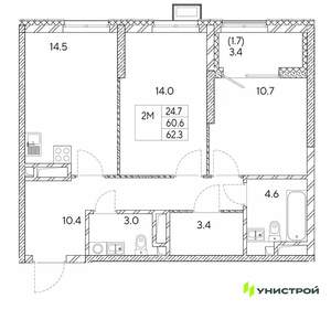 2-к квартира, вторичка, 62м2, 11/30 этаж